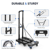 1 x RAW Customer Returns SPACEKEEPER Folding Hand Truck, 227KGS Heavy Duty Platform Cart with 6 Wheels and 2 Elastic Ropes for Luggage, Travel, Car, Shopping, Moving and Office, Black - RRP €46.99