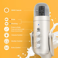 1 x RAW Customer Returns zealsound USB microphone, k66 pearl white condenser microphone for PC mobile phone, PS4 PS5, microphone PC USB C for gaming, podcast, recording, streaming, with mute gain echo, compatible with Mac, Windows - RRP €43.36