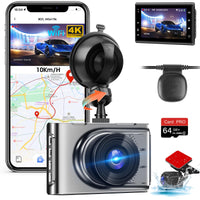 1 x RAW Customer Returns 4K Dash Cam Car, Car Camera with WiFi GPS Car Camera and with 64 GB SD Card, 170 Wide Angle, WDR, G Sensor, Loop Recording, Parking Monitoring, Type-C - RRP €20.4