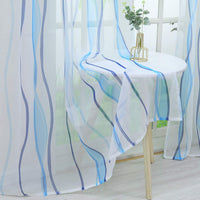 1 x RAW Customer Returns ESLIR curtains with ruffle tape, curtain curtains, transparent loop curtain, wave pattern, voile, blue, W x H 140 x 175 cm, 1 piece - RRP €23.18