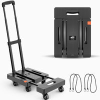 1 x RAW Customer Returns Ronlap platform trolley, foldable transport trolley including 2 expander ropes, foldable transport trolley - load capacity 225KG luggage trolley with 6 wheels, storage trolley, black - RRP €42.99