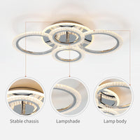 1 x RAW Customer Returns Qcyuui Modern Ceiling Light 58W Dimmable Flush Mount LED Ceiling Light 4 Rings Acrylic Ceiling Chandelier for Living Room Dining Room Bedroom Chrome - RRP €99.77