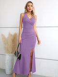 1 x RAW Customer Returns Laughido Cocktail Dress Summer Dress Wrap Dress Bodycon Evening Dresses Women Elegant Long Wedding Maxi Dress Festive Party Dress Light Purple, Small  - RRP €47.39