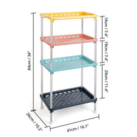 1 x RAW Customer Returns Winter Shore 4-Tier Multicolor Plastic Shelf - Stainless Steel Tubes, 4 Hooks, Non-Slip Feet - Storage Shelf for Bedroom, Kitchen, Bathroom - 84 x 26 x 41 cm - RRP €19.15