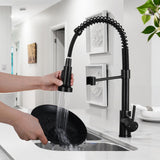 1 x RAW Customer Returns AKLFGN kitchen faucet black, high arch spring kitchen faucet with pull-out shower, kitchen faucet with 360 swivel two spray functions, kitchen sink faucet, stainless steel, AKL-CFLT-2011B - RRP €48.4