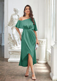 1 x RAW Customer Returns GRACE KARIN Women 2023 Off Shoulder Satin Ruched A Line Dresses High Low Formal Wedding Guest Cocktail Dresses No,Green,XL - RRP €52.24