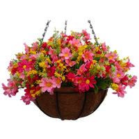 1 x Brand New Home Outside Silk String Hanging Basket Flower Pot DIY Artificial Daisies Red and Pink Flowers Large Basket  - RRP €25.0