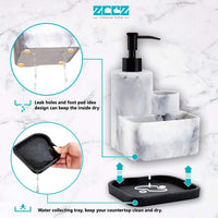 1 x RAW Customer Returns ZCCZ Soap Dispenser with Sponge Holder, Soap Dispenser Pump, Sponge Tray and Brush Holder, 3 in 1 Set, Sink Organizer, Removable Tray, Marble Look Marble Look - RRP €22.99