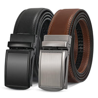 1 x RAW Customer Returns XZQTIVE Men s Ratchet Automatic Belt 2Pack Slid Leather Belt with Automatic Click Buckle, Length 130cm - RRP €21.17