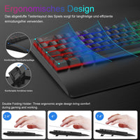 4 x Brand New GALENMORO Keyboard Mouse Set - Gaming Keyboard with LED RGB Backlight QWERTZ DE Layout Mechanical Wired Gaming Mouse Aluminum Surface and Palm Rest Black  - RRP €124.84