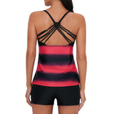 1 x RAW Customer Returns Durio Swimsuit Women s Tummy Control Woman Swimwear Swimsuits Tankinis Tankini with Hot Pants Swimwear Two-Piece with Stripes, Red and Black Mixture, EU 38 Label M  - RRP €38.3