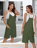 1 x RAW Customer Returns TOMEEK Dungarees Women Short Loose Summer Jumpsuit Ladies Casual Cotton Overall Shorts Adjustable Shoulder Romper with Large Pockets Army Green, M  - RRP €27.6