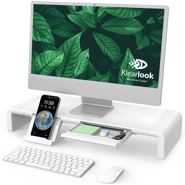 1 x RAW Customer Returns Foldable Monitor Stand with Storage Space Cell Phone Tablet Holder,Klearlook Wide Adjustable Monitor Screen Riser,Anti-Slip Monitor Holder,Monitor Lift for Computers,Printers,Laptops,TV - White - RRP €36.19