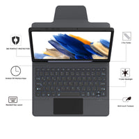 1 x RAW Customer Returns ROOFEI Galaxy Tab A8 case with keyboard QWERTZ 7-color lighting keyboard with trackpad, all-in-one keyboard case with pen holder for Samsung Galaxy Tab A8 10.5 2021 2022 SM-X200 X205 X207 - RRP €66.98