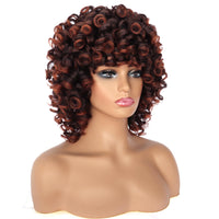 1 x RAW Customer Returns PORSMEER Afro Wig Women s Synthetic Curly Wig Natural Hair for Women, Kinky Big Curly with Bangs Short Wigs for Black Women Black with Dark Red  - RRP €27.59