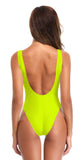 1 x RAW Customer Returns SHEKINI Women s One-Piece Swimsuit U Neck Sport Tummy Control Swimwear Backless Monokini Swimsuit Slim Beachwear Bodysuit S, C-Fluorescent Yellow  - RRP €29.42