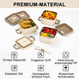 1 x RAW Customer Returns Lille Home Stackable Bento Box, 2100ml Stackable Lunch Box, 3 Layers Portable Stainless Steel Leakproof Lunch Box, Lunchable Snack Box with 4 Compartments Beige  - RRP €29.99