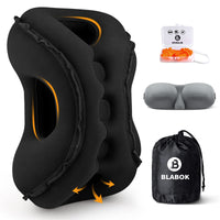 1 x RAW Customer Returns BLABOK Inflatable Travel Pillow, Inflatable Airplane Neck Pillow, Pillow for Airplanes with Eye Mask and Ear Plugs, Neck Support Pillow Comfortably Supports Head and Chin for Trains, Car, Office, Home - RRP €29.23