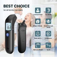 2 x RAW Customer Returns Ear thermometer forehead thermometer for adults baby, digital forehead ear fever thermometer contactless infrared fever thermometer with fever alarm, memory function, black - RRP €47.48