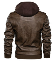 1 x RAW Customer Returns Uusollecy Men s Leather Jacket, Faux Leather Jacket with Removable Hood, Brown M - RRP €74.52