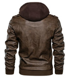 1 x RAW Customer Returns Uusollecy Men s Leather Jacket, Faux Leather Jacket with Removable Hood, Brown M - RRP €74.52