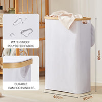 1 x RAW Customer Returns YOUDENOVA Laundry Basket with Lid 48L Laundry Hamper Narrow with Laundry Bag Foldable Laundry Sorter Wooden Bamboo Laundry Chest Tall Laundry Baskets, White - RRP €26.2