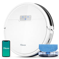 1 x RAW Customer Returns Tikom robot vacuum cleaner with mopping function 2 in 1, G8000 Pro vacuum cleaner robot, 4500Pa strong suction power robot vacuum cleaner, self-charging, WiFi, 150mins max, ideal for pet hair, carpet, hard floor - RRP €161.34