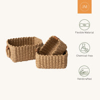 1 x RAW Customer Returns La Jol e Muse Basket Storage, Small Braided Basket, Set of 3 Baskets, Organizer Baskets in Shelf, Children s Room, Bedroom, Yellow - RRP €28.24