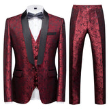 1 x RAW Customer Returns KUDORO Men s Suits 3-Piece Slim Fit Paisley for Wedding Party One Button Jacquard Tuxedo Men s Suit Jacket Vest Pants Red, L  - RRP €115.99