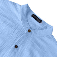 1 x RAW Customer Returns YAOBAOLE Cotton and linen shirt, short sleeves, buttons, shirt, casual, beach, shirt, summer, light, linen, sky blue, XXL, sky blue - RRP €27.6