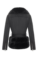 1 x RAW Customer Returns Geschallino Women Faux Suede Leather Jacket, Short Motorcycle Coat with Fur Collar, Autumn Winter Clothing Moto Biker Outerwear with Belt 8831A Black M - RRP €34.99