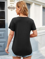 1 x RAW Customer Returns Amoretu Women s Summer T-Shirt V-Neck Pleated Casual Short Sleeve T-Shirt A Black XXL - RRP €24.0