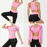 1 x RAW Customer Returns JULY S SONG Yoga Clothing Suit 5 Piece Set Tracksuit Running Clothes Gym Fitness Clothing Pink, L  - RRP €43.99