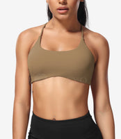 1 x Brand New ZAAYO Sports Bra Women Sports Bra Crossback Without Wire Spaghetti Padded Gym Bra Bustier for Summer Yoga Fitness Brown X-Small - RRP €27.6