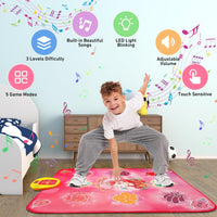 1 x RAW Customer Returns VATOS Dance Mats Kids Gifts for Girls Boys - Music Mat with 5 Game Modes 3 Challenge Levels LED Lights Christmas Birthday Toys from 3 4 5 6 7 8 9 Years Girl Boy - RRP €34.27