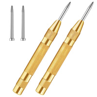 2 x Brand New 2pcs Automatic Center Punch and 2pcs Replacement Punch, 5 Steel Metal Punch Tool, Adjustable Positioning Punch, Hand Tool for Metal, Wood etc Gold  - RRP €14.08