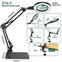 1 x RAW Customer Returns 20 diopter magnifying glass with light and stand, touch control, 2-in-1 LED magnifying glass lamp, desk lamp with large base and clamp, 3 color modes dimmable, magnifying lamp for hobby crafts, black - RRP €70.57