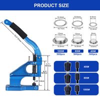 1 x RAW Customer Returns FreeTec Eyelet Machine, Metal Eyelet Press, 6mm 10mm 12mm Manual Eyelet Riveter Machine with 3 Molds and 1500 Eyelets for Canvases Leather Fabrics Belts Curtains Bags - RRP €49.95