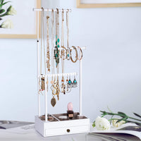 1 x RAW Customer Returns Love-KANKEI jewelry stand with drawer, jewelry holder, white, height-adjustable rods, wood, metal, jewelry storage for necklaces, earrings, rings, bracelets, gift for mother, wife, girlfriend - RRP €20.16