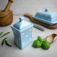 1 x Brand New City to Cottage - Ceramic Kitchen Container 150 ml Set of 3 Light Blue and White Polka Dots Handmade Container with Lid Ceramic Cookie Jar - RRP €65.3