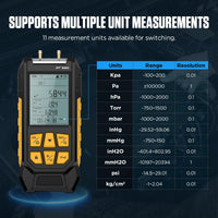 1 x RAW Customer Returns PT520 Digital Manometer Air Pressure Gauge -100-200 KPa 0.01 Resolution Air Pressure 11 Units Differential Dual-Port HVAC Digital Manometer Gas Pressure Tester with Backlit LCD Display - RRP €75.0