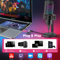 1 x RAW Customer Returns zealsound gaming microphone PC, RGB all-metal USB condenser microphone with adapter for mobile phone, mute gain, vibration damper, for streaming, podcast, recording, game, studio, YouTube, conference, BKD-12A - RRP €65.06