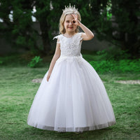 1 x RAW Customer Returns LOLANTA Formal Dress Girls, Princess Dresses Girls Wedding Party Dress, Elegant Long Evening Dress Communication Lace Tulle Dress for Children, 5-6 Years, White, Day 120 - RRP €39.98