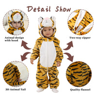 1 x RAW Customer Returns Doladola Baby Romper with Hood Unisex Baby Onesie Cartoon Animal Jumpsuit Pajamas 24-30 Months, Tiger  - RRP €25.1