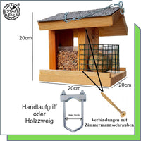 1 x RAW Customer Returns STAFECO bird feeder for balcony or hanging weatherproof feeder handmade from natural wood bird house garden birds in the garden - RRP €36.56