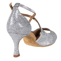 1 x RAW Customer Returns Rummos ladies dance shoes R545 GT9-009 - Upper material Leather GlitterLux - Color Silver - Width Normal - Heel 50R Flare - Size EUR 38.5 - RRP €133.95