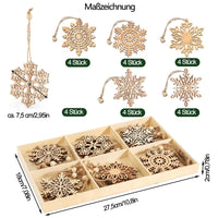 5 x Brand New Christmas wooden snowflakes, 24 pieces snowflake Christmas tree decorations, with jute cord Christmas tree decoration, ornaments 6 different patterns, for Christmas DIY crafts drawing embellishment - RRP €102.0