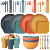 1 x RAW Customer Returns 48 Piece Unbreakable Tableware Set, Reusable Camping for 4 People Plastic Tableware Picnic Lightweight Colorful Grill Plastic Serving Plates Bowls Cutlery - RRP €32.99