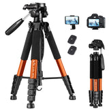 1 x RAW Customer Returns Victiv 182 cm aluminum camera tripod, lightweight and compact travel tripod for DSLR with 3-way swivel 360 panoramic ball head and phone holder, can be used for YouTube, Vlog and video conferences - orange - RRP €41.34