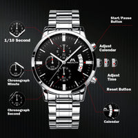 1 x RAW Customer Returns MEGALITH Men s Watch Stainless Steel Silver Chronograph Men s Wristwatch Waterproof Analogue Watches for Men Large Dial Luminous Date - Silver Black - RRP €44.99